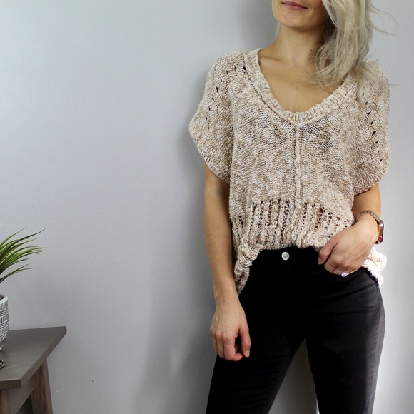 Free People Sweaters - Free People Cream & Tan Knit Sweater, Size S